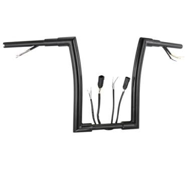 Imagem de Guiador Rise Prewired de 35.6 cm para Harley 2007-2014 Road King/Softail/Dyna/Sportster Meathook Ape Hangers 3,5 cm Barra de Gordura pré-cabeada com chicote de fios CAN-Bus e seta, preto