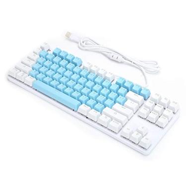 Imagem de Teclado de Laptop para Jogos, Teclado Mecânico 87 Teclas Teclado de Computador K100 para Jogos de Escritório e Entretenimento para Desktop e Laptop (Branco e Azul)
