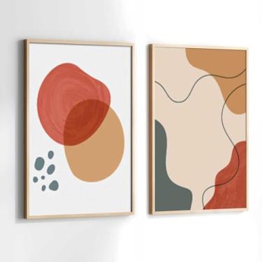 Imagem de Conjunto Quadros Decorativos com Moldura Abstrato Formas Vermelho Bege Kit 2 Quadros 90x60 Decoração