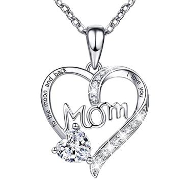 Imagem de ORICU Colares com pingente de coração para mulheres, presentes de Dia das Mães para mãe, avó, esposa de Daughter Son, I Love You Mom (com caixa de presente), Banhado a cobre, Moissanite
