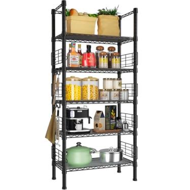 Imagem de FUTASSI Rack de armazenamento de metal, prateleiras organizadoras de armazenamento para cozinha, banheiro, sala de estar, varanda e garagem, estante estreita de 5 camadas, 53,8 cm L x 24 cm P x 150,4