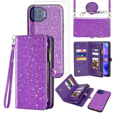 Imagem de Asuwish Capa de celular para Moto One 5G/One5G UW/Moto G G5 Plus com zíper carteira celular com protetor de tela de vidro temperado cordão alça flip porta-cartão Motorola One Lite XT2075-1 feminina