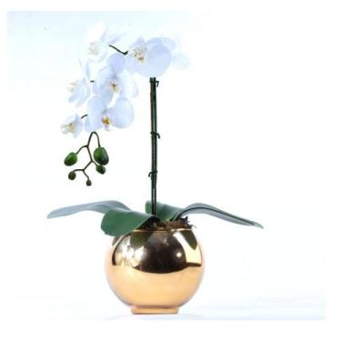 Imagem de Arranjo de Orquídea Artificial Branca em Vaso Dourado Jade - Vila das 