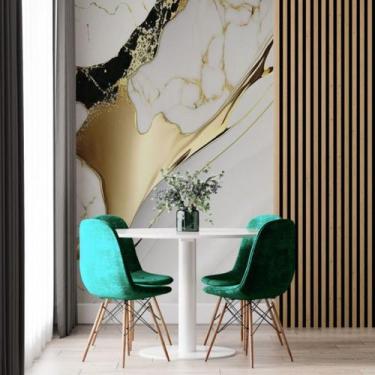 Imagem de Papel de Parede Painel 3D Mármore Branco Brilho Ouro 2M Revestimento A