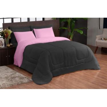 Imagem de Kit Edredom Casal Queen Preto ROSA + Lençol Dupla Face C/ 6pç - NOSSO 