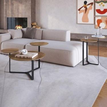 Imagem de Kit Mesa Centro e Lateral Chanfrada Pes Metal Preto Hanover Artesano -