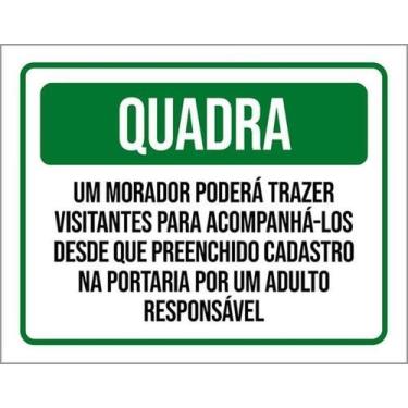 Imagem de Kit 3 Placas Quadra Morador Poderá Visitantes Cadastro 36X46 - Sinaliz