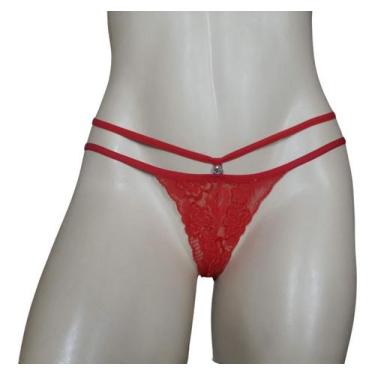Imagem de Calcinha Tanga Fio Dental Em Renda Pedraria Stras Preciosa - ÍNTIMA DE