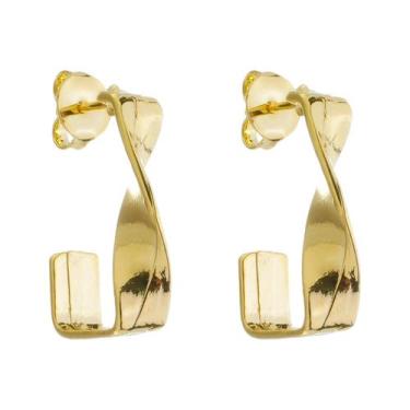 Imagem de Brinco Argola Quadrada Torcida Banhado a Ouro 18k - Work Semijoias