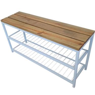 Imagem de Banco Sapateira Strassis Design SD-5001-1M Metal e Madeira Cor: Branca