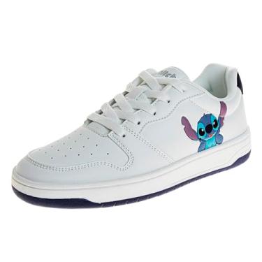 Imagem de Disney Tênis Lilo & Stitch com cadarço leve e respirável – Stitch para meninas e mulheres (tamanhos 11-4 crianças / 5-10 adultos), Branco (tamanho adulto), 34