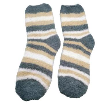 Imagem de kit 2 Meias Pelúcia Masculino Inverno Listras Quentinha Proteção Frio 