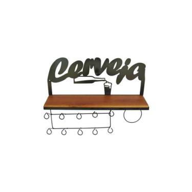 Imagem de Prateleira Cerveja Em Madeira E Ferro Com Porta Copos E Toalha Para Ca
