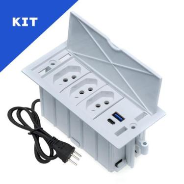 Imagem de Kit Caixas De Tomadas 4 Blocos Basculante 3 Tomadas 10A 2USB - CONNECT