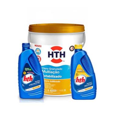 Imagem de Kit hth multiação estabilizado + maxfloc + solução agua verde para tra