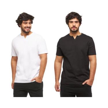 Imagem de Kit com 02 camisetas basica gola portuguesa - c3 - Wooks, Branco, Pret