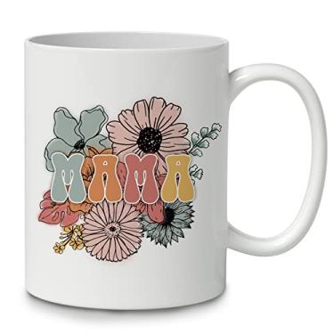 Imagem de DOTAIN Caneca de café floral Boho floral Mama caneca de cerâmica (325 ml), impressão dupla face, caneca de cerâmica floral colorida para mamãe e mãe