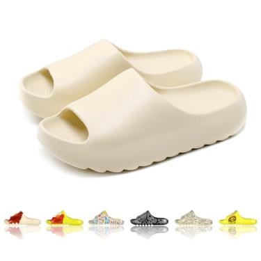 Imagem de Chinelos masculinos femininos e infantis com almofada de espuma vinílica acetinada fofa, antiderrapante, bico aberto, para banheiro, casa, spa, academia, casa, sapatos macios e confortáveis, Cáqui