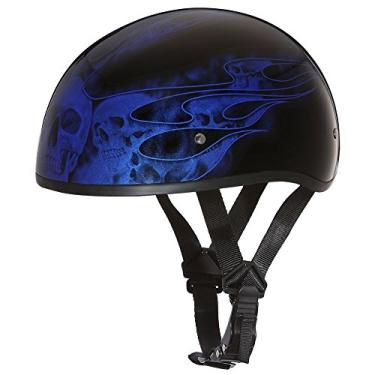 Imagem de Capacetes Daytona para motocicleta meio capacete caveira - Caveira chamas azul 100% aprovado pelo DOTDaytona Helmets "Leading The Way In Quality Headgear" X-Small azul D6-SFB-XS