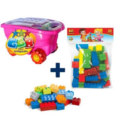 Imagem de Kit Carrinho Blocos com 48 peças e 36 Blocos de Montar - GGB, Kit bloc