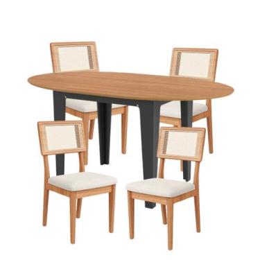 Imagem de Kit Mesa Oval Extensível MDF com 4 Cadeiras Encosto com Tela Césare Da