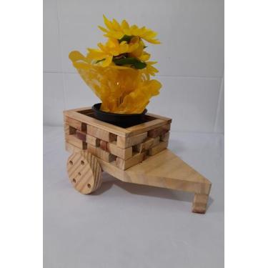 Imagem de Cachepot de Madeira Pinus Mesa Carrinho Kit Com 2 Unidades Envernizado