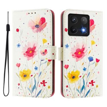 Imagem de Capa carteira para Xiaomi 14T, 3 compartimentos para cartão, 1 compartimento para dinheiro, capa flip de couro PU com padrão fofo, capa com fivela magnética à prova de choque, compatível com
