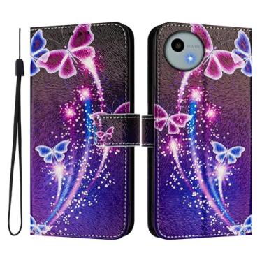 Imagem de Capa carteira para Sharp Aquos R9, capa flip de couro com padrão fofo, capa à prova de choque com fivela magnética, compatível com carregamento sem fio (Sharp Aquos R9, Fireworks Butterfly)