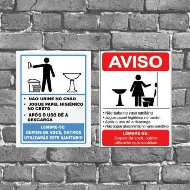 Imagem de Kit 2 Placas Avisos Banheiro Homem E Mulher 18x27cm - Quadros On-line