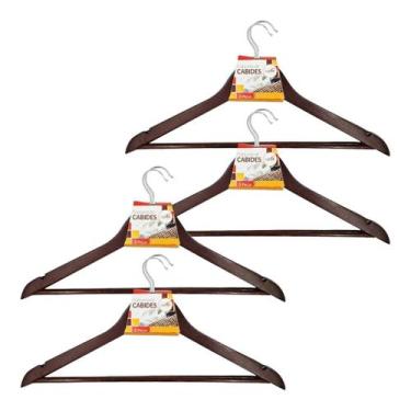 Imagem de Kit 12x Cabides Madeira Marrom Gancho De Roupas Com Cavas - Kadê