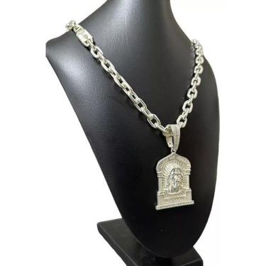 Imagem de Cordão cadeado 12mm + pingente jesus - banhado a prata 925 - ToJoia18k