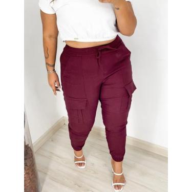 Imagem de Calça Feminina Plus Size Bengaline Cargo com Bolso Lateral Moda Plus S