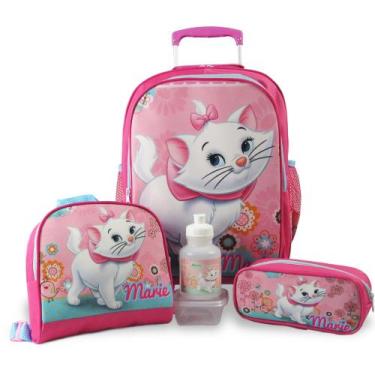Imagem de Kit Mochila Escolar Infantil Rodinhas G Gatinha Marie Pink  - SM
