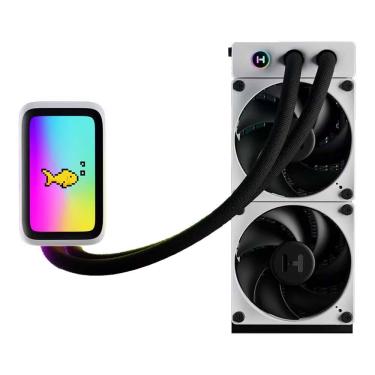 Imagem de Water Cooler Gamer 240Mm Hyte Thicc Q60 Bw With Lcd Ips 5`` Branco E Preto 2 Coolers - Fan-Hyteq60-Bw