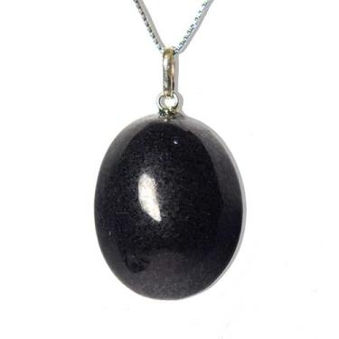 Imagem de Colar Cabochão Pedra Quartzo Preto Montagem Prata 950 - CristaisdeCurv