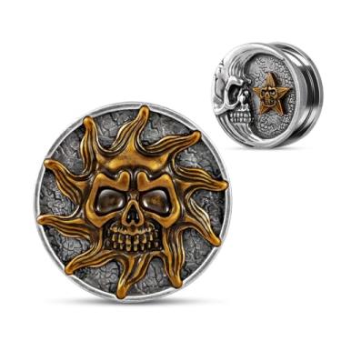 Imagem de COOEAR alargadores de orelha de aço inoxidável alargadores de carne e túneis expansores de piercing, macas combinadas com sol e lua., 1"(25mm), Aço inoxidável, Arenito