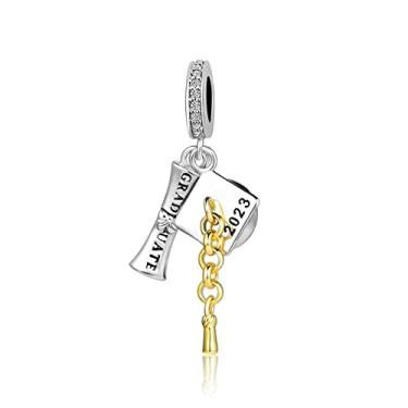 Imagem de OutstandLong Formatura 2024 Charm Graduate Bachelor's Hat Scroll Reading Book Girl Bead for Pandora Braceletes Daughter Best Friends Sister Gift, Metal, Base