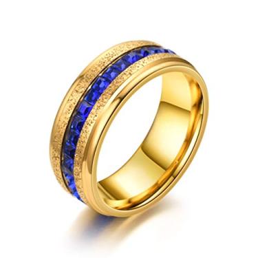 Imagem de Aliança de casamento eternidade de zircônia cúbica azul profundo com acabamento em jateamento de areia banhada a ouro, Aço inoxidável, Zircônia cúbica