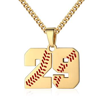 Imagem de Colar com número de beisebol para meninos 00-99 Atletas Jersey Número colar de aço inoxidável corrente banhada a ouro 55,88 cm pingente de beisebol personalizado presente de beisebol para homens e mulheres meninas, Aço inoxidável, não sabe