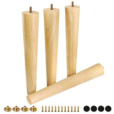 Imagem de FoDau770 Pernas de móveis de madeira de borracha, 40,6 cm, pés de madeira afunilados retos, pernas de sofá de meados do século, conjunto de 4, peças de reposição para pés de móveis UNC de 5/40.6 cm