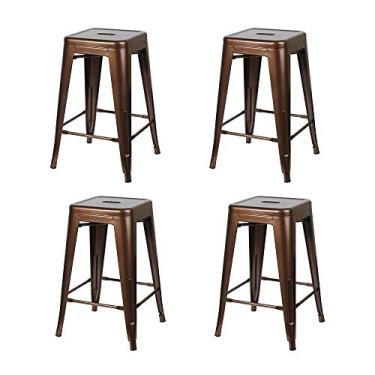 Imagem de GIA Banqueta de metal frente única com altura de balcão de 60,96 cm, café, conjunto de 4