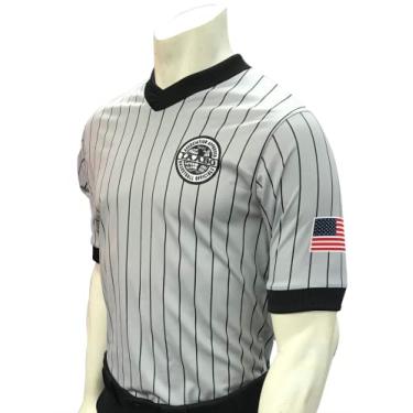 Imagem de Smitty | I205-WFSL | Camisa de árbitro de basquete IAABO Bandeira Branca na Manga EUA | Uniforme Oficial Aprovado pela Escola | Cinza Preto (3GG)
