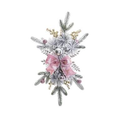 Imagem de UGPLM Guirlanda artificial de Natal, guirlanda em forma de lágrima para decoração de porta da frente, guirlanda de escada para celebração de festival, Laço Rosa de 45 Cm