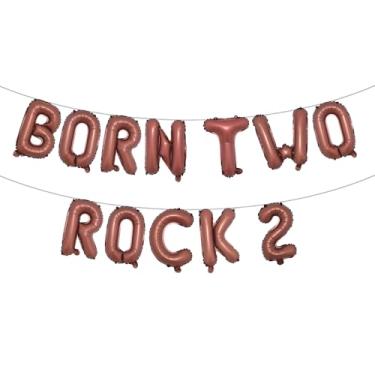Imagem de Born Two Rock 2 Birthday Decorations Rock and Roll 2nd Birthday Party Supplies with Born Two Rock Balloon Banner Cake Topper Balloon for Rock Band Music Theme Party (BORN TWO ROCK 2 Chocolate)