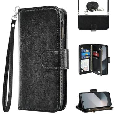 Imagem de Asuwish Capa de celular para Samsung Galaxy Z Fold 6 5G 2024 carteira com alça transversal ombro flip zíper suporte para cartão de crédito ZFold6 Z6 G Fold6 6Z mulheres meninas homens preto