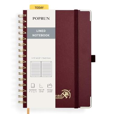 Imagem de POPRUN Caderno de diário espiral forrado, [A5-14,75" x 21,5 cm] - Papel grosso de 120 g/m², 141 páginas numeradas, caderno pautado universitário para homens e mulheres com bolso, abas de índice, 8