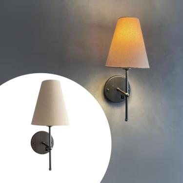 Imagem de Arandela De Parede Em Aluminio Com Interruptor Cupula Tecido Algodao Soquete E27 Bivolt (Chumbo Cup Bege)