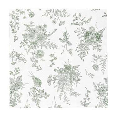 Imagem de 100 guardanapos de coquetel florais verde sálvia branco guardanapos de papel higiênico vintage buquê de flores verdes toalhas de mão descartáveis para chá de bebê nupcial suprimentos de festa de chá