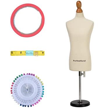 Imagem de Parfumfloral Manequim de Vestido Masculino(Não Tamanho Completo, Altura Do Corpo 12,8" para Costura, Manequim de Costureira de Alfaiate de Tamanho 1/3 para Fazer Moldes, Manequim T (1/3 Bege, Bege)