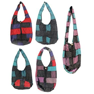 Imagem de RaanPahMuang Bolsa de ombro simples de algodão tailandês Yaam Monks, Stonewashmuang Patch, Large - Long Strap